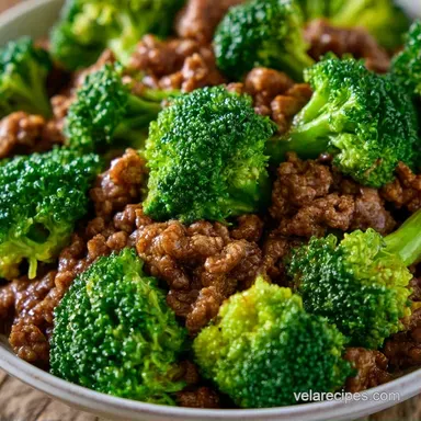Ground Beef and Broccoli in 15 Minutes Recipe Card