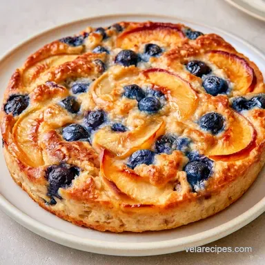 Golden Peach Blueberry Baked Oatmeal Recipe Card