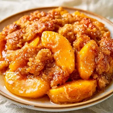 Peach Cobbler with Maple Syrup, Golden Recipe Card