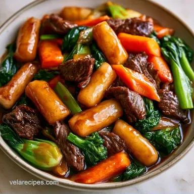 Stir-Fried Rice Cakes with Beef Recipe Card