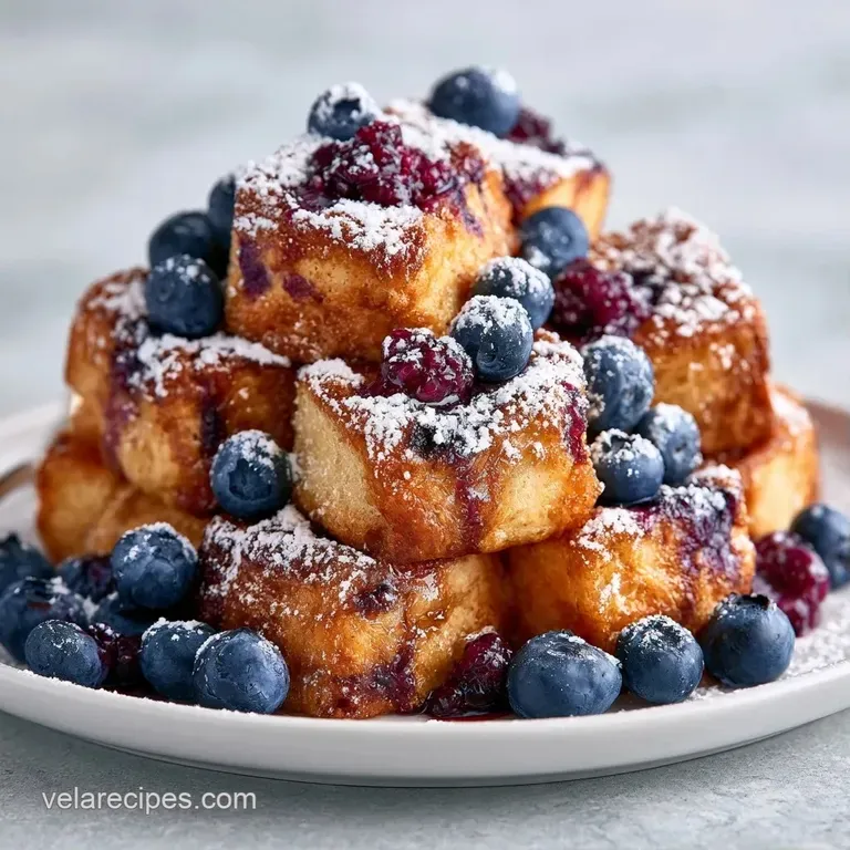 A square slice of buttery toasted bread topped with juicy blueberries and a drizzle of amber maple syrup.