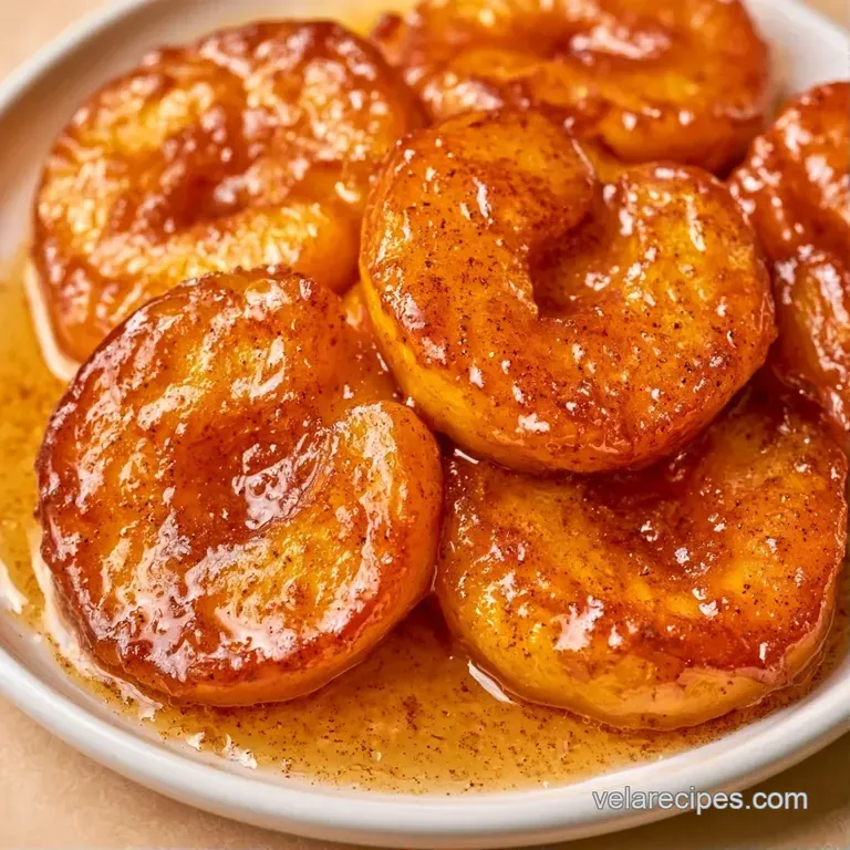 Two halved, caramelized peaches topped with a dollop of white cream and fresh mint on a minimalist white plate.