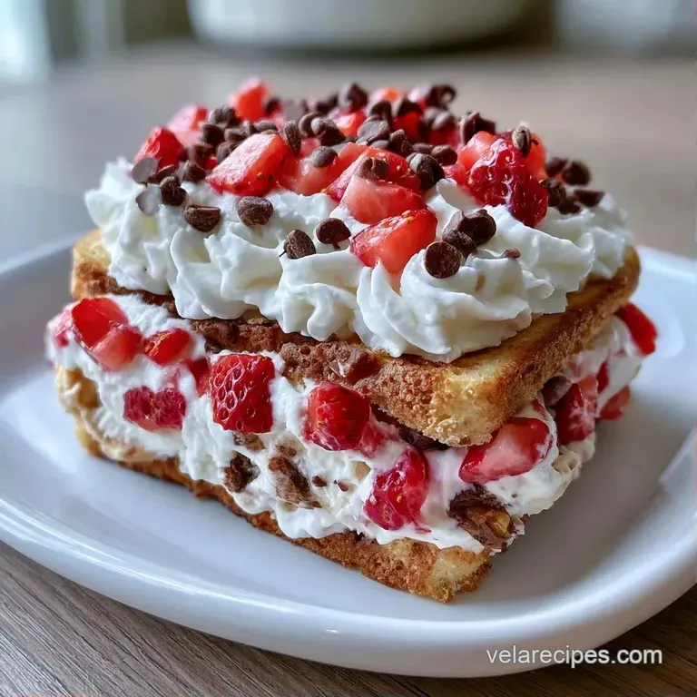 Two chilled dessert sandwiches stacked on a white plate, dusted with powdered sugar and a mint leaf garnish.
