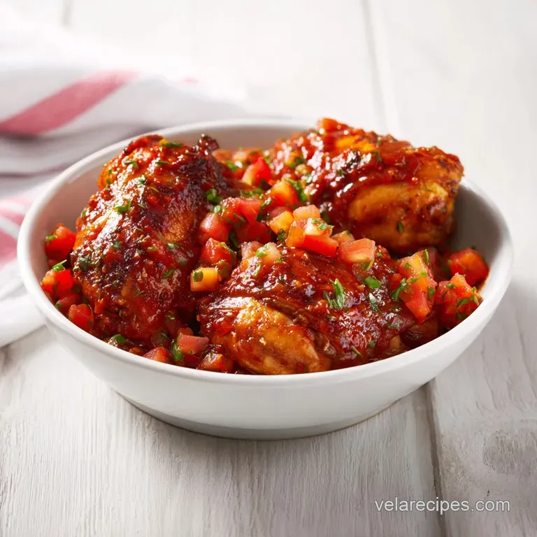 A cast iron skillet of seared meat and vibrant peppers paired with a bowl of chunky red salsa and lime wedges.