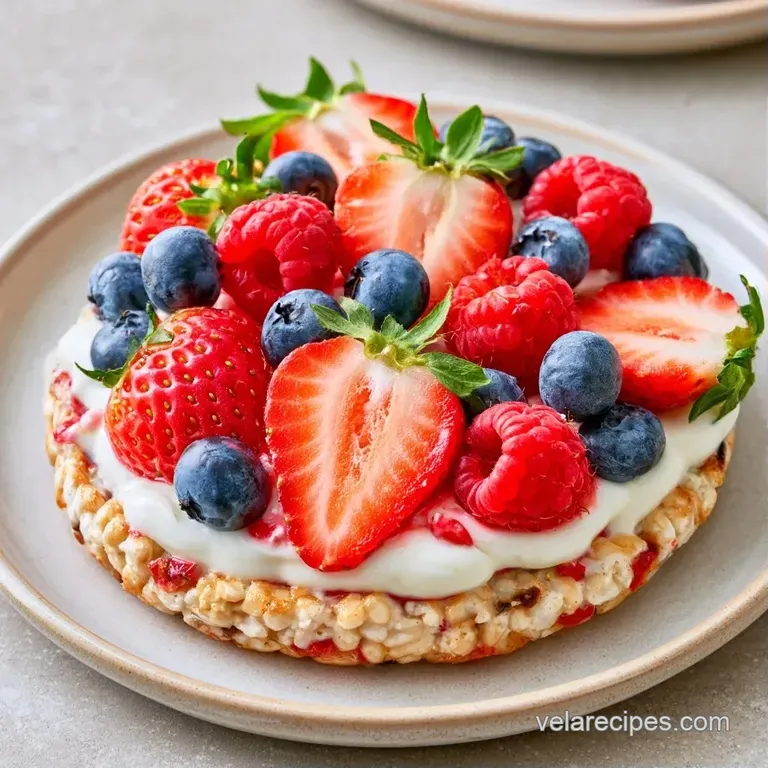 Sliced cake pieces stacked neatly with a drizzle of golden honey and a sprinkle of fresh blueberries on top.
