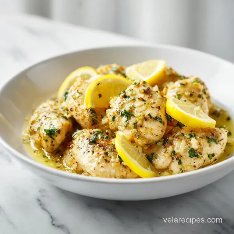 Tender chicken and colorful vegetables artfully arranged on a rustic white plate.
