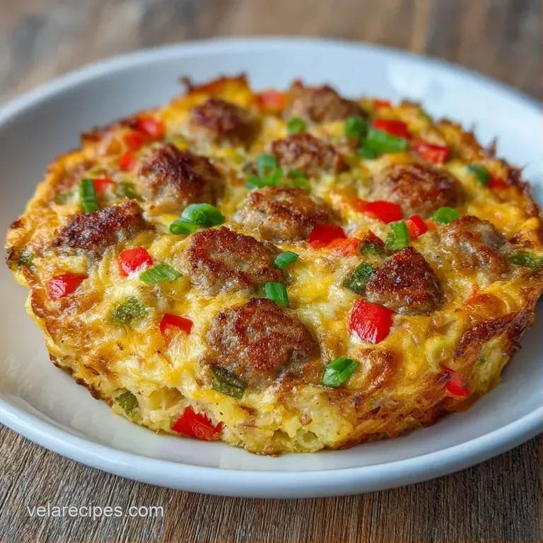 A square slice of savory bake on a white plate, topped with a sprinkle of paprika and a sprig of fresh parsley.