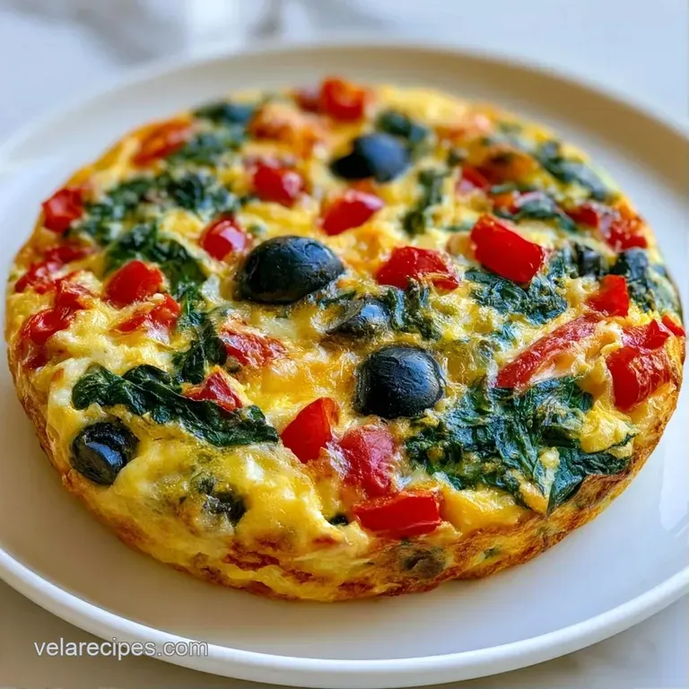 A square slice of fluffy egg bake topped with a sprig of parsley on a white plate beside sliced avocado.