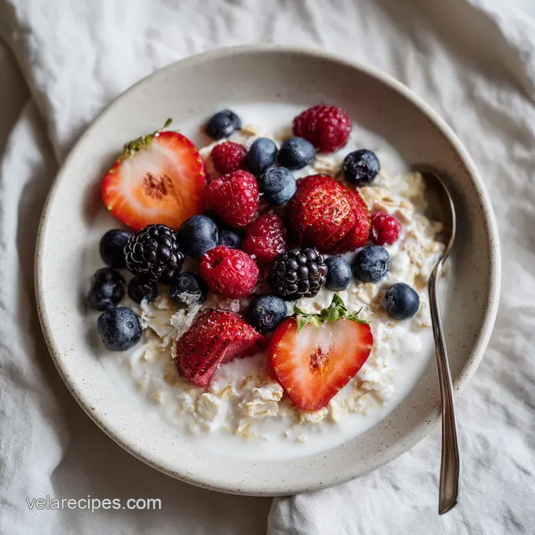 A beautiful glass jar filled with layered oats and yogurt, garnished with fresh fruit.