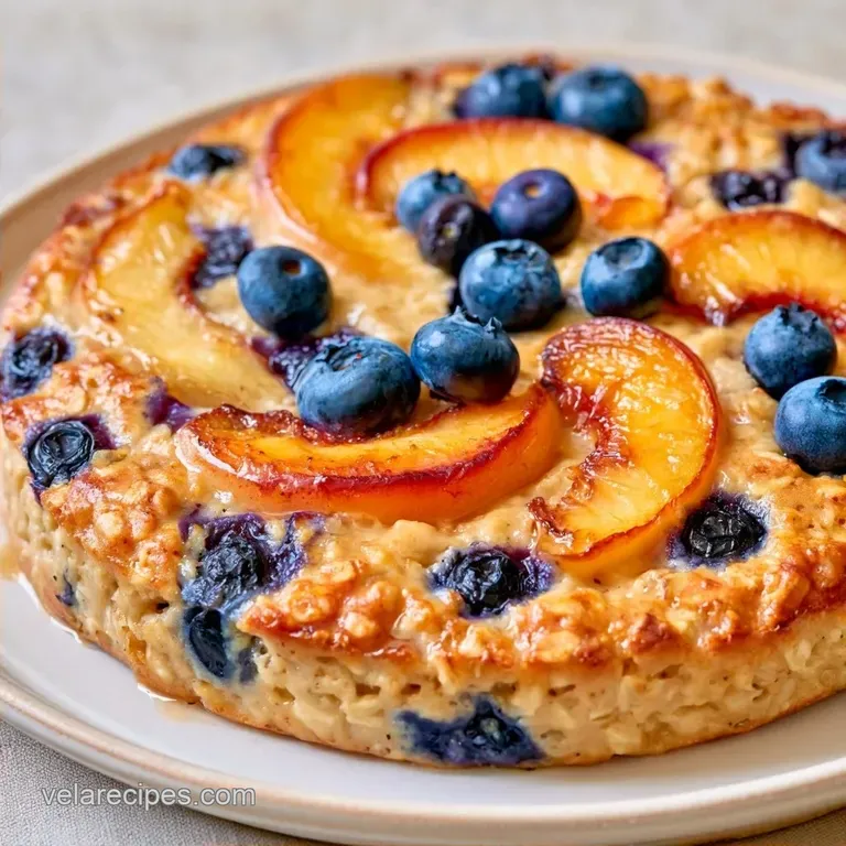 High Protein Peach Blueberry Baked Oatmeal