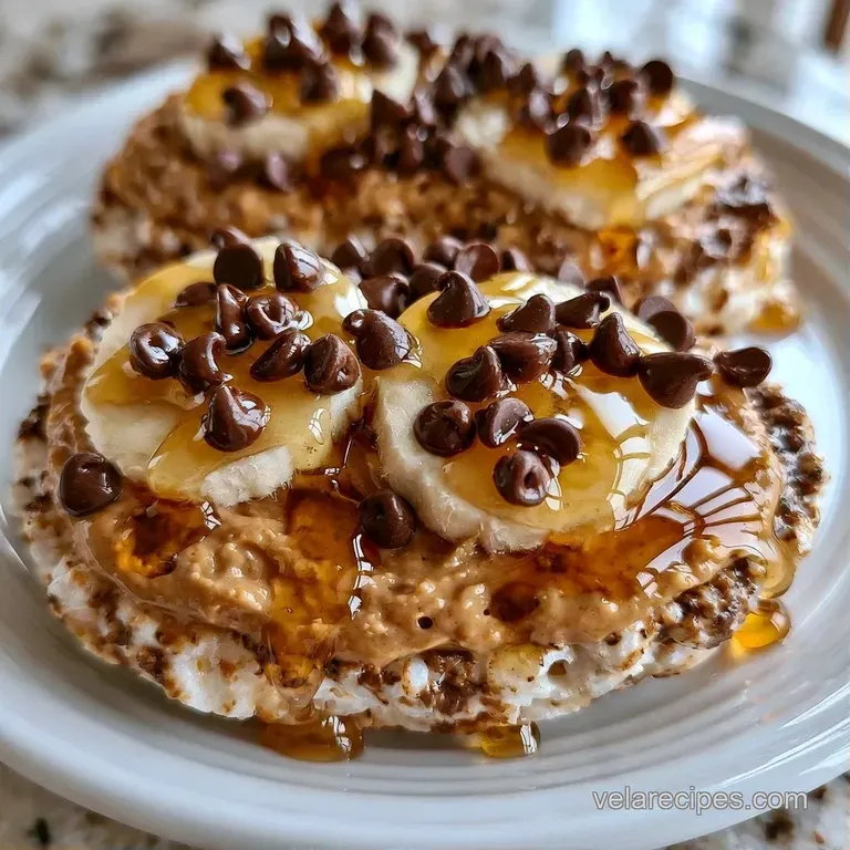 Neatly layered snacks on a white ceramic plate, topped with sliced fruit and a dusting of cinnamon powder.
